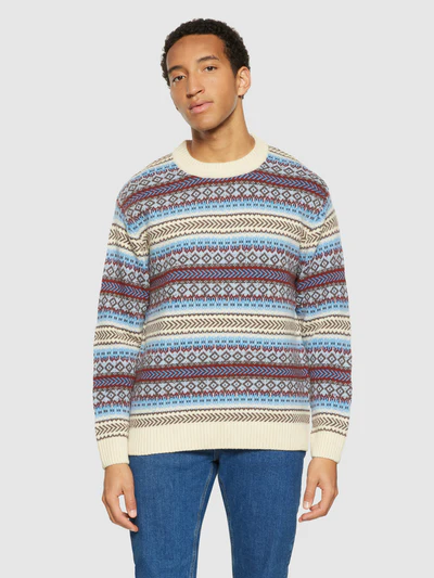 Knowledge cotton -Knitted fair isle crew neck - multi color stripe