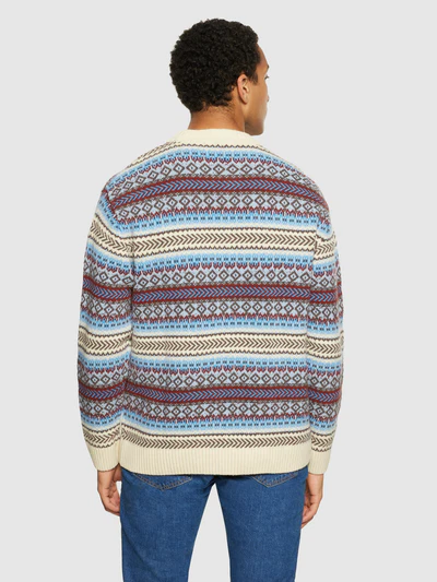 Knowledge cotton -Knitted fair isle crew neck - multi color stripe